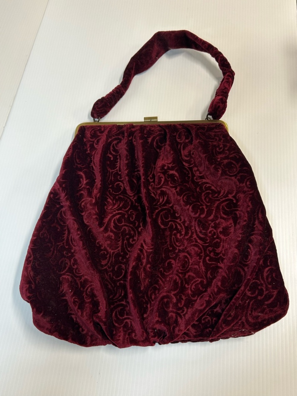 VTG Icing Red Crushed Velvet Velour Embossed Large Evening Bag